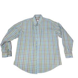 Wrangler Button Down Shirt Mens Size Medium Green White Check Long Sleeve Cotton